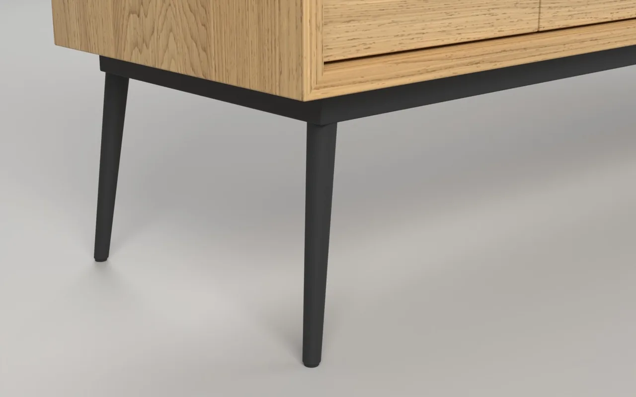 The same close-up of the Oak collection, rendered for comparison: its black frame and legs are as approved.