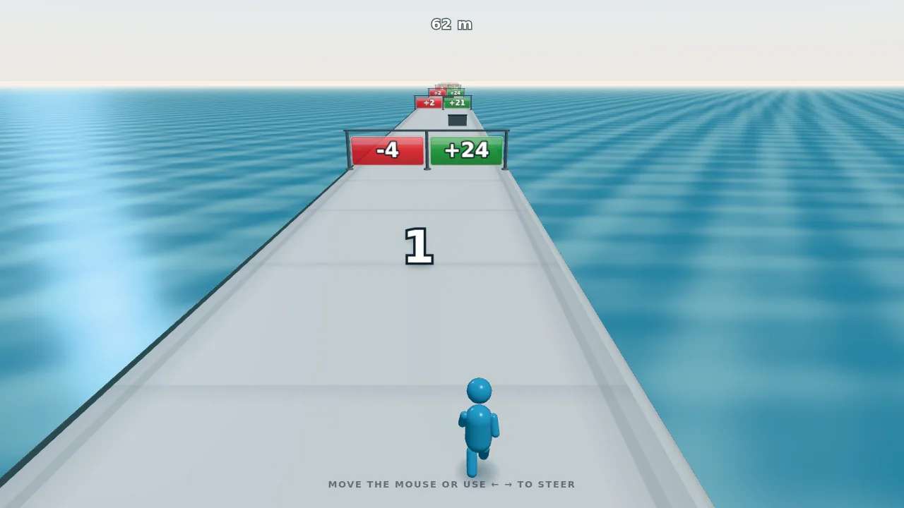 Before: the first screenshot the agent looked at, one runner heading for a −4 / +24 gate pair. The dark line along the left edge of the road is what the road-edge excerpt below traces.